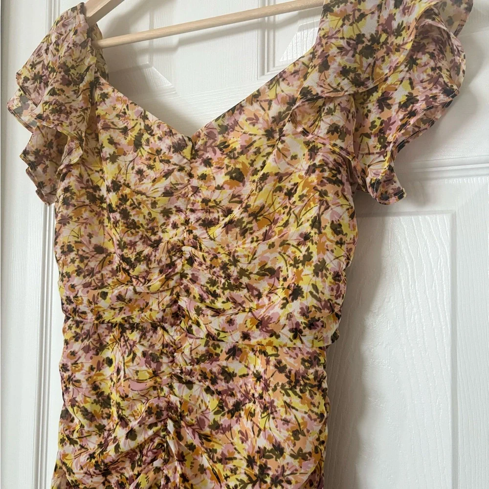 Astr Floral Ruffle Mini Dress in Pink and Cream